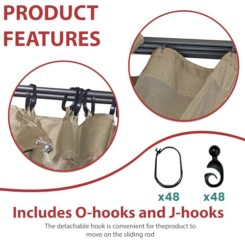 Coastshade Gazebo Canopy Mesh Walls Replacement 10x10 Gazebo Pergola Mosquito Screen Netting for Gazebos with 48Curtain Rings & 48Rail Hooks,Khaki - color: Khaki, size: Meshwall-10 x 10 ft