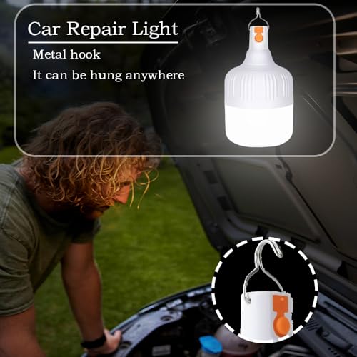 [1200lm] 90W 4 Power Display Camping Lights Portable Rechargeable Lantern Hanging Tent Lamp Battery Bulbs Outdoor High Bright 3 Mode for Power Outages Canopy Vendors Gathering Emergency 2 Pack - color: 90W-4 Level Power Display-2pack
