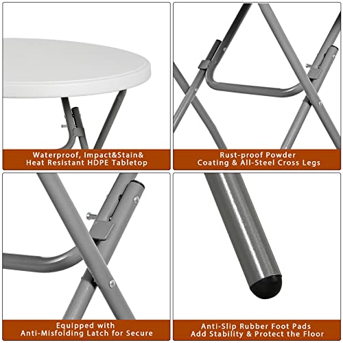 ZenStyle Folding Table, Indoor Outdoor Portable Plastic Dining Card Table Utility Bar Table for Camping Dining Wedding Event Party, White (Round, 32"x32") - size: 32"x32"