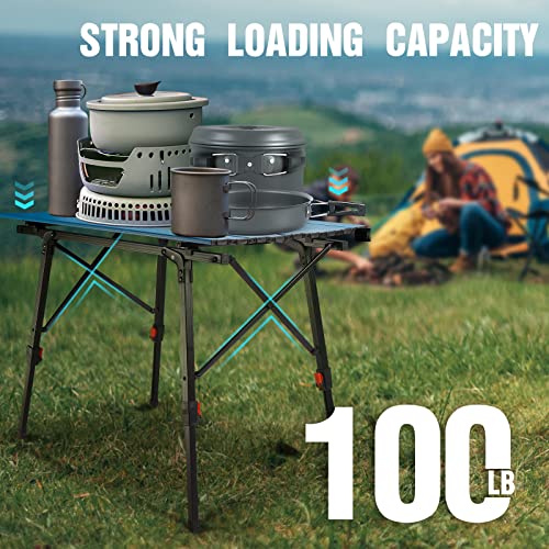 VILLEY Portable Camping Table with Adjustable Legs, Lightweight Aluminum Folding Beach Table with Carrying Bag for Outdoor Cooking, Picnic, Beach, Backyards, BBQ and Party - Blue - color: Blue