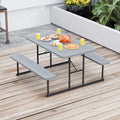 LDAILY Picnic Tables with Benches, Rectangular Dining Table Set for Outside 4 People, HDPE Tabletop, Metal Frame, Umbrella Hole, Heavy Duty Picnic Table for Outdoors, Patio, Lawn, Commercial (Gray) - color: Grey