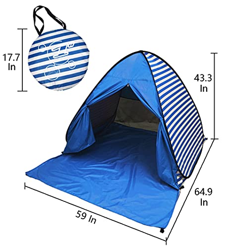 Pop Up Beach Tent Shade Sun Shelter UPF 50+ Canopy Cabana 2-3 Person for Adults Baby Kids Outdoor Activities Camping Fishing Hiking Picnic Touring(Dark Blue Stripes) - color: Dark Blue Stripes