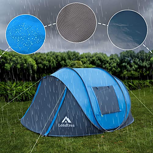 4 Person Easy Pop Up Tent Waterproof Automatic Setup 2 Doors-Instant Family Tents for Camping Hiking & Traveling - color: Blue & Grey