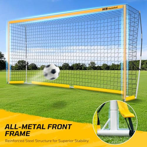 Haokelball Portable Soccer Goal for Backyard, 12x6 FT Soccer Net with Metal Post for Adult Youth Practice, Outdoor Training Equipment with Agility Ladder, Cones, Ground Stakes and Carry Bag - color: Yellow