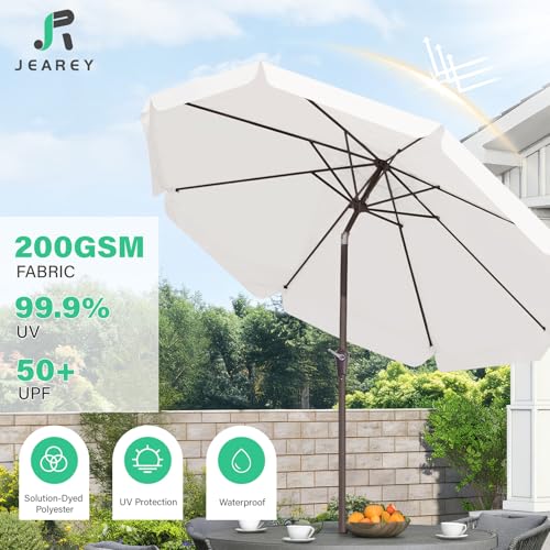 JEAREY 9 FT Patio Umbrella Outdoor, Table Umbrellas Market Umbrella w/Push Button Tilt/Crank, 8 Sturdy Ribs(Cream White) - color: Cream White