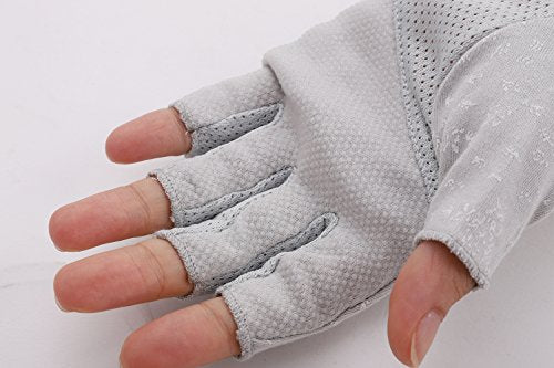 Lightweight Summer Fingerless Gloves Men Women UV Sun Protection Driving Cotton Gloves Nonslip Touchscreen Mittens - color: Gray