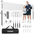 Professional Badminton Set with Carbon Fiber Badminton Rackets Set of 4, Outdoor Portable Badminton Net with Anti-Sag Winch System, 4 Nylon Badminton Shuttlecocks and Bag - color: B-White