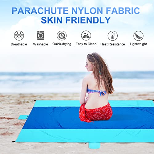 Beach Blanket Waterproof Sandproof Beach Mat 10 x 9ft Extra Large Quick Drying Oversized Lightweight Sand Free Outdoor 120"×108" Picnic Blanket for Vacation Camping Hiking - color: Light Blue