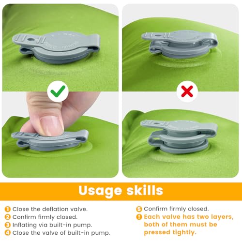 Camping Sleeping Pad, 4in Thick Ultralight Inflatable Camping Mat with Pillow, Built-in Foot Pump Sleeping Mat, Wide Compact Camping Pad for Travel Tent Hiking Backpacking Trip Car Camp Gear - color: Green+blue