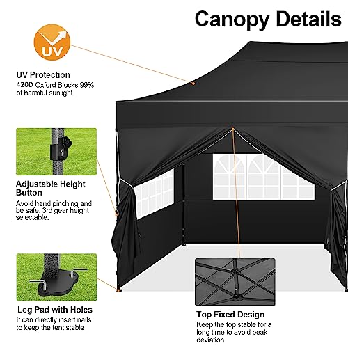 COBIZI 10x20 Pop up Canopy Tent 10x20 Canopy with 6 Sidewalls Waterproof Heavy Duty Commercial Canopy Tent for Parties Outdoor Garden Gazebo, Carry Bag with Wheel(10x20ft, Black) - color: Black, size: 10x20ft 6 Sidewalls