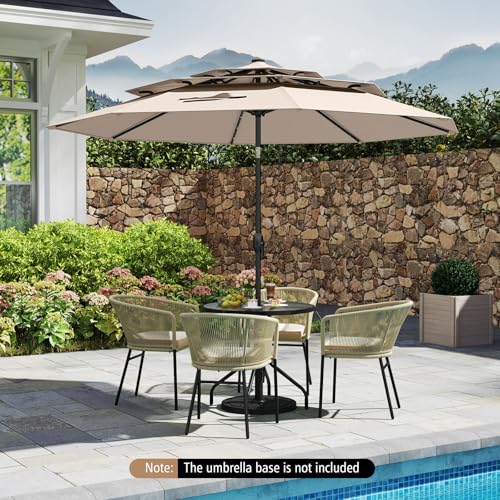 Tangkula 10 FT Solar LED Patio Umbrella, 3-Tier Vented Outdoor Market Table Umbrella with 32 LED Lights, Tilt Adjustment, Crank Handle, 8 Ribs for Backyard Pool Deck (Beige) - color: Beige