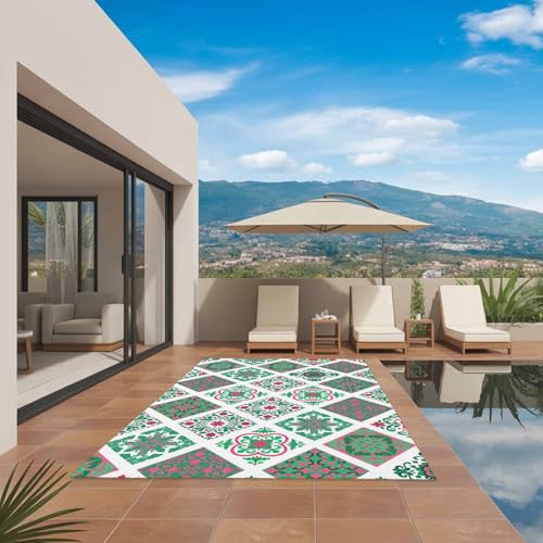 Vintage Boho Area Rug 6' x 9', Outdoor Rugs for Patio Rug Carpet for Sofa Living Room Bedroom, Large Floor Mat and Rugs for RV, Backyard, Deck, Picnic, Middle Century Bohemia Style Green - color: Green, size: 6' x 9' (Rectangular)