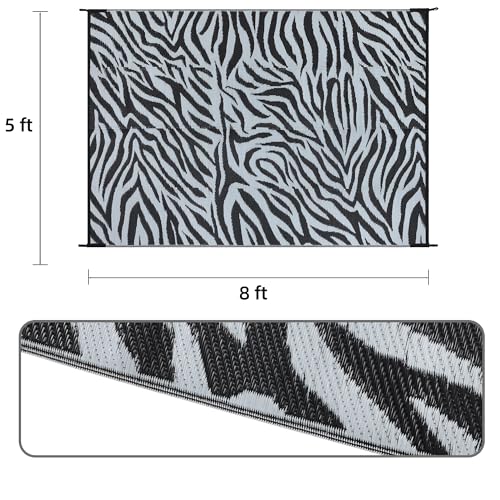 Boulder Bee Outdoor Rugs | Plastic Straw Rug | Waterproof Outdoor Camping Rugs | Quick Drying Picnic Rug | Sand Free Reversible Beach Mats | 5 x 8 Feet | 2.7 lb - color: Zebra Print, size: 5*8 Feet