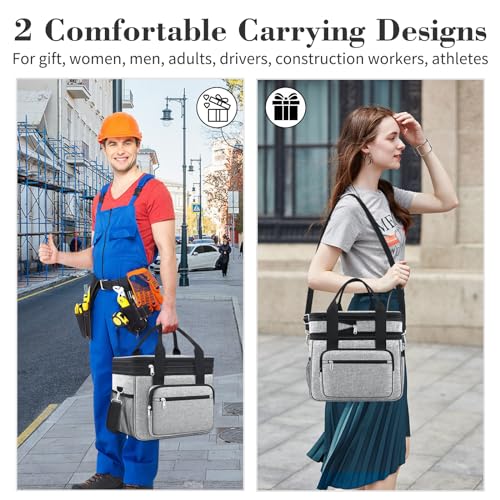 Coobiiya Insulated Lunch Box for Men & Women, Leakproof Lunch Bag Cooler Bag with 4 Pockets,Heavy Duty Lunch Bags Men Cooler Bags for Camping, Travel, Work Kayaking & Beach - color: Gray, size: X Large – 23L (Double-Layer)
