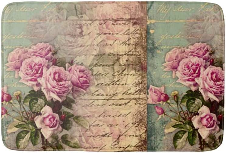 French Country Chic,Shabby Chic, Pink Roses, Flora Bath mat Welcome Mat Non Slip Rubber Backing Absorbs Leaves for Entry Door Carpet Kitchen Bedroom Bathroom Home Decor Mat Decorations Mats 16"x24" - color: As Pic8, size: 16x24 in
