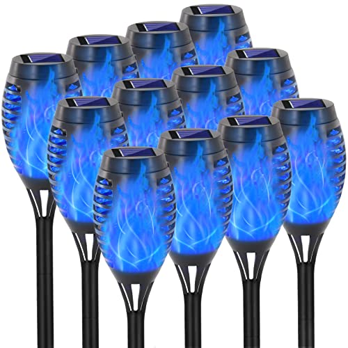 EOYIZW Solar Lights Outdoor, 12 Pack Blue Solar Torch Light with Flickering Flame, 12 LED Tiki Torches for Outside Lights Waterproof Landscape Easter Decoration Outdoor for Garden Yard - color: Blue, size: 12LED-12Pack
