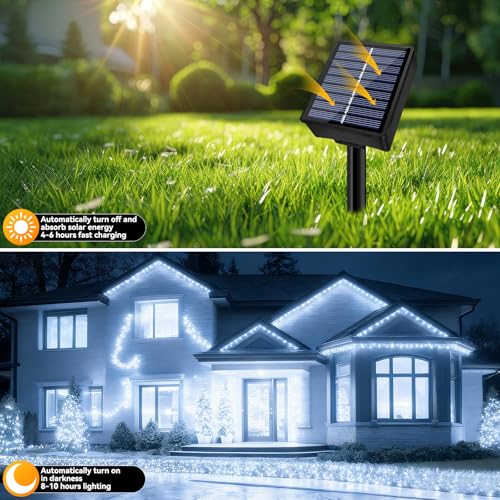 Solar String Lights Outdoor Waterproof 2 Pack Total 66ft 200LED 8 Modes Twinkle Lights Solar Fairy Lights for Patio, Garden Yard Party Wedding Tree Christmas Halloween Decoration, White - color: White