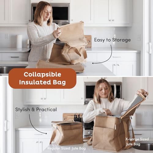 Reusable Insulated Grocery Bag - Canvas, Leak Proof, X Large Cooler Bag, Insulated Shopping Bags for Groceries, Travel Cooler Bag for Frozen and Hot Food with Zippered Top (Caramel) - color: Caramel