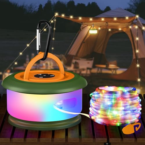 Camping String Lights, Retractable 32.8ft RGB Flash Lamp, Rechargeable LED Fairy Lights Outdoor Waterproof, Portable Hanging Lantern for Outside Tent Patio Awning Garden RV Essentials - color: Green&Orange