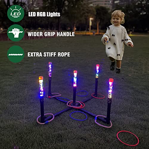 OUTTOY Outdoor Yard Games for Adult and Family, Led Ring Toss Games for Kids， Glow in The Dark Games for Lawn, Backyard, Camping, Beach