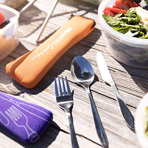 Reusable Travel Utensils with Case | Fork and Spoon Set with Knife, Chopsticks and Optional Reusable Straw– Office, Travel, or Camping Accessories| Lightweight Sturdy Reusable Utensils - color: 6pc Set - Black