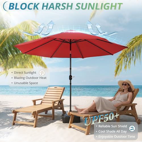 LUE BONA 10FT Patio Umbrella, Waterproof Outdoor Market Umbrella with Easy Crank & Tilt, Patio Table Umbrella for Deck Garden Backyard Pool, Bright Red - color: Bright Red