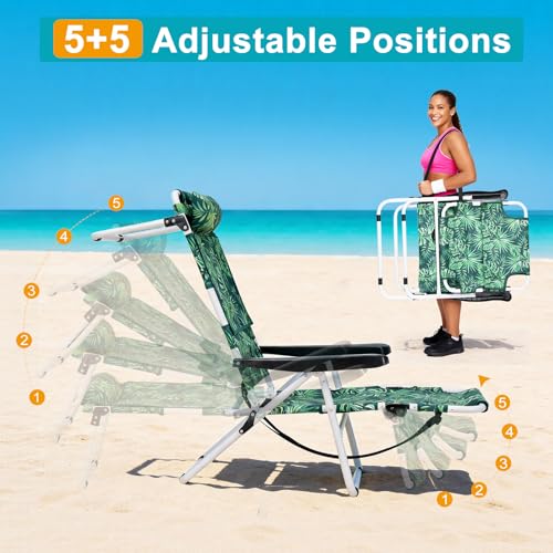 ABORON Tanning Chair with Face Hole, 5-Position Adjustable Reclining Beach Lounge Chair, Folding Face Down Sun Lounger for Beach, Poolside, Patio, Lawn, Home - color: Green