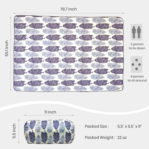 Waterproof Outdoor Blanket, 79" x 55" Large Packable Picnic Blankets, Foldable Picnic Mat for Park, Lawn, Grass, Beach, Concert (Ethnic Feather) - color: Ethnic Feather