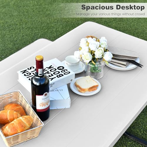 MEDIMALL Picnic Table, Portable Picnic Tables with Benches, Plastics Picnic Table Bench Set with Metal Frame & All Weather Tabletop, Large Camping Picnic Table for Outdoors, Backyard, Garden (White) - color: White