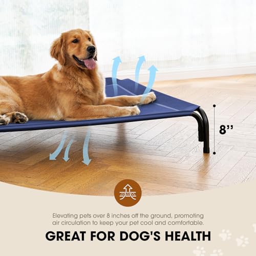 Czpalo Elevated Dog Bed, Raised Outdoor Dog Bed for Extra Large Sized Dogs, Portable Cooling Pet Cot with Breathable & Washable Mesh, Indoor & Outdoor Pet Hammock with Skid-Resistant Feet. - color: Navy Blue, size: XL(48.80"x35.80"x8.00)