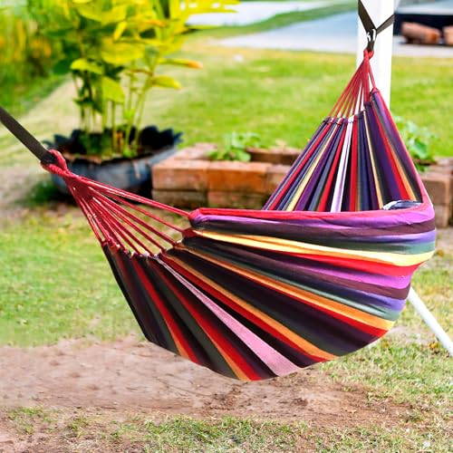 ANYOO Cotton Hammock Portable Camping Hammocks for Hanging Sturdy Garden Comfortable Fabric Hammock with Tree Straps Up to 660lbs with Travel Bag for Camping Outdoor/Indoor Patio Backyard - color: Rainbow