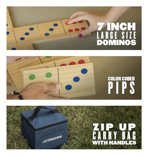 Triumph 28-Piece Wood Lawn Outdoor Large-Format Domino Set Includes Storage Carry Bag