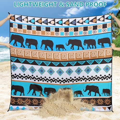 HIHOHO Beach Blanket Waterproof Sandproof Beach Mat for 1-8 Adults Quick Drying Durable Outdoor Picnic Mat for Beach Festival Travel Camping Hiking (Elephant-GN, 79"×83"(4 Person)) - color: Elephant-gn, size: 6'11" x 6'7"