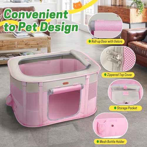 Seiyierr Foldable Pet Playpen - Cat & Puppy Playpen, Travel Dog Crate with Carrying Case, Cat Tent Dog Pen for Outdoor Camping Use - color: Pink, size: Small(29.5''×22.8''×16.5'')