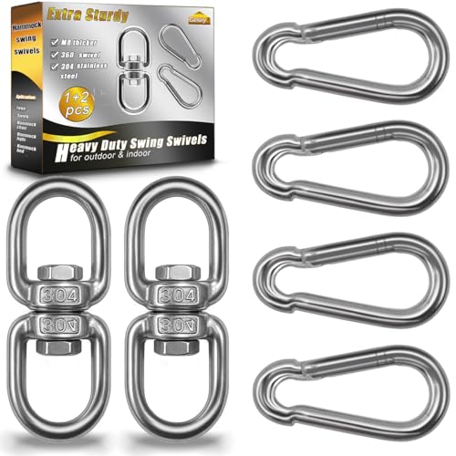 2 Pack Swing Swivels, 304-Stainless Steel Swivel Ring, Heavy Duty Double Ended Swivel Eye Hook with Snap Hooks, Swing Spinner Hanger for Web Tree Swing, Hammock - color: Silver, size: M8 x 2Pack