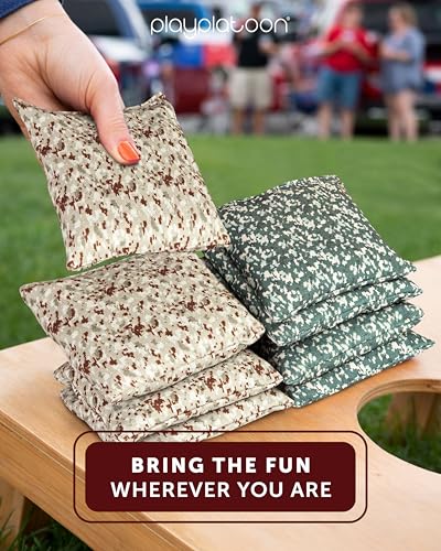 Play Platoon Cornhole Bags Weather Resistant- Set of 8 Regulation Bean Bags for Tossing- Official Professional Size & Weight Corn Hole Bags Two Color All Weather Cornhole Beans Bag Set with Tote Bag - color: Camouflage