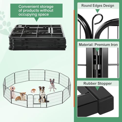 FDW Dog Playpen Dog Pen Dog Kennel 12 Panels 24 Inch Height Indoor Outdoor Folding Metal Portable Puppy Exercise Pen Heavy Duty Dog Fence for Yard Camping,Black - style: 12 Panels
