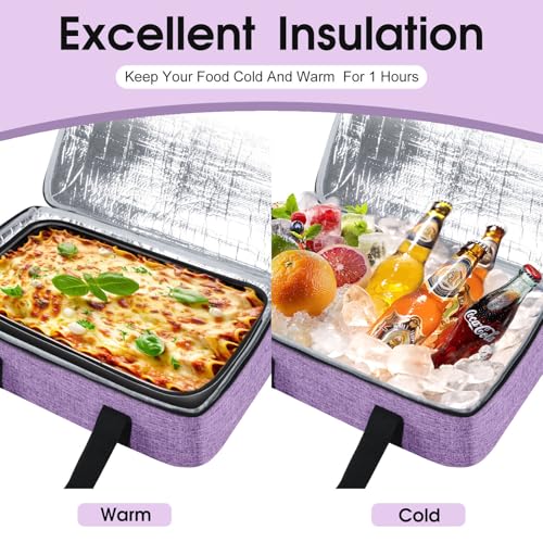 Insulated Casserole Carrier, Portable Casserole Carrier for Hot or Cold Food Lunch Tote Warmer or Cooler Bag, Lasagna Lunch Bag for Potluck Parties- Fits 9" x 13" Baking Dish-Purple - color: Purple, size: 16x10x4 in