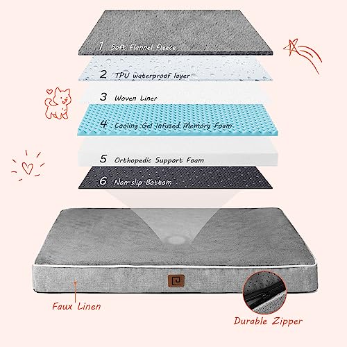 EHEYCIGA Orthopedic Dog Bed Waterproof 35"x23", Memory Foam Pet Bed for Larged Size Dogs, Washable Pet Mat with Removable Cover, Grey - color: Grey, size: 35.0"L x 23.0"W x 3.0"Th