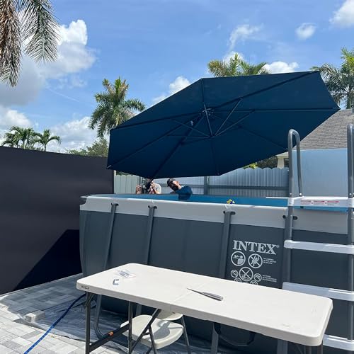 PURPLE LEAF 11 Feet Patio Umbrella Outdoor Cantilever Round Umbrella Aluminum Offset Umbrella with 360-degree Rotation for Garden Deck Pool Patio, Navy Blue - color: Navy Blue, size: 11 Feet, style: Standard