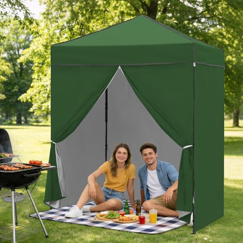 6x4 Pop Up Canopy Tent with Four Wall Panels, Instant Portable Beach Canopy, Outdoor Tent with Carry Bag for Camping, Sports, Tailgating, Events, Green - color: Green, size: With Four Walls