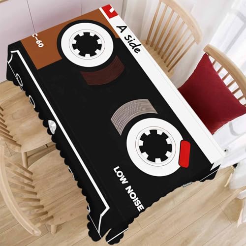 Retro Audio Cassette Dinner Tablecloth Table Cover, Plastic Audio Cassette Tape 52x70 Inch Table Cloth Dust-Proof Table Cover Protector for Home Restaurant Picnic Camping BBQ - color: Retro Audio Cassette