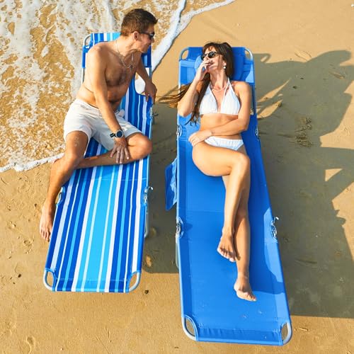 #WEJOY Folding Tanning Chair with Face Hole, 5-Position Face Down Beach Lounge Chair for Sunbathing, Lightweight Portable Outside Recliner with Side Pocket & Shoulder Straps for Pool, Patio, Blue - color: Readease-face Hole Blue, style: ReadEase 5 Positio
