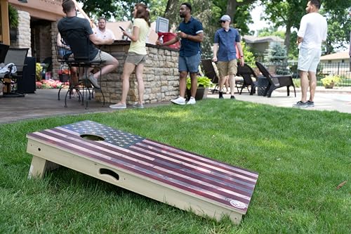 Slick Woody's Professional-Grade Cornhole Boards - 4'x2' Solid Wood Regulation Man Cave + Beer Branded Corn Hole Toss Game with 8 Resin Filled Bags - color: Painted American Flag
