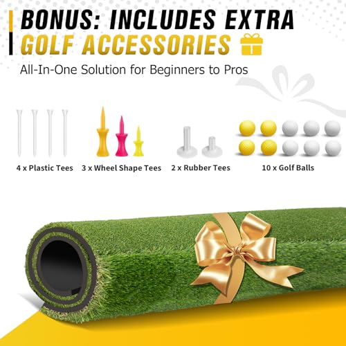 Dual-Turf Golf Mat 31mm: 6x4ft/5X5ft Extra Large Golf Hitting Mats Practice Outdoor Indoor, High-Density Artificial Turf Matt for Garage Simulator Chipping Driving Training, Ideal Gifts for Men Dad - style: 5’X4‘ Large-31mm