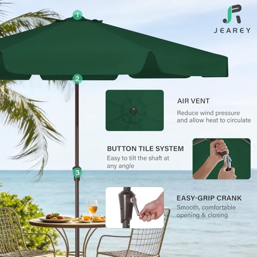 JEAREY 9 FT Patio Umbrella Outdoor, Table Umbrellas Market Umbrella w/Push Button Tilt/Crank, 8 Sturdy Ribs(Dark Green) - color: Dark Green