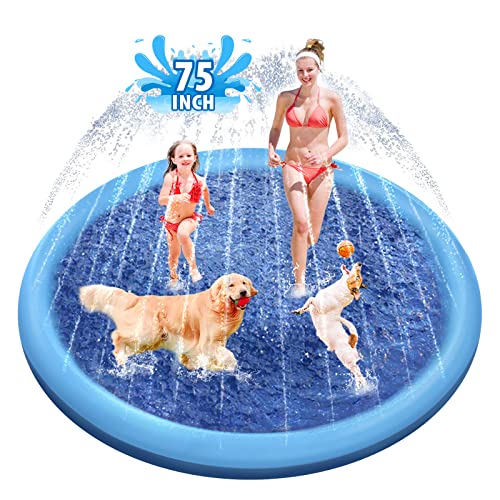 Raxurt Splash Pad, 75in Anti-Slip Splash Pad for Kids Dogs Thickened Durable Bath Pool Pet Summer Outdoor WaterToys Backyard Fountain Play Mat, Blue - color: Blue, size: 75in
