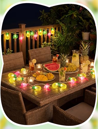 8.5FT Hawaiian Tropical String Lights 10LED Plug in Fairy Lights – Flamingo Pineapple Palm Tree, Waterproof Connectable Outdoor Lights for Luau Party Beach Pool Patio Indoor Summer Decor, UL Listed - color: Flamingo/Pineapple/Coconut Tree