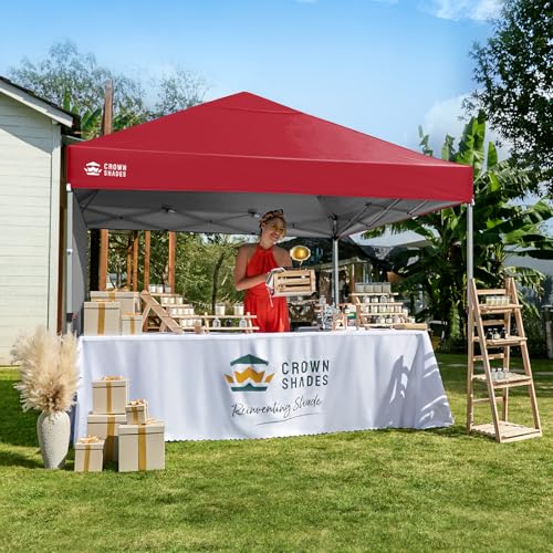 CROWN SHADES 8x8 Pop Up Canopy with 1 Side Wall - Beach Tent with One Push Setup - Outdoor Sun Shade for Events, Parties, Camping - Gazebo with STO-N-Go Cover Bag (Red) - color: Red, size: 8x8FT