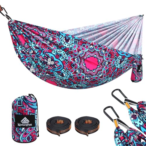 NATUREFUN Ultra-Light Travel Camping Hammock | 300kg Load Capacity,Breathable,Quick-Drying | 2 x Premium Carabiners,2 x Nylon Slings Included | Outdoor Indoor Garden - color: Vintage Court, size: 275x140cm
